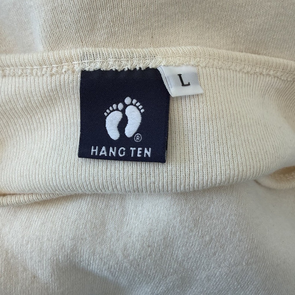 Vintage 90s Hang Ten Cropped Long Sleeve Shirt Surfer‎ Cream Geometric Stripe L - Picture 10 of 10